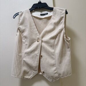 SHEIN Cream Ribbed Button Vest